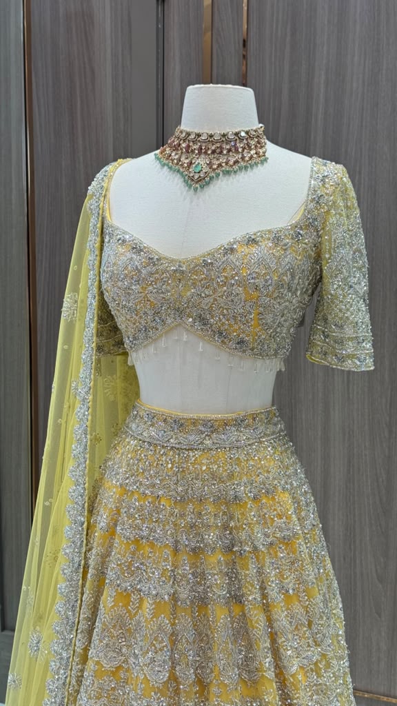 Golden Yellow Heavy Embroidered Bridal Lehenga