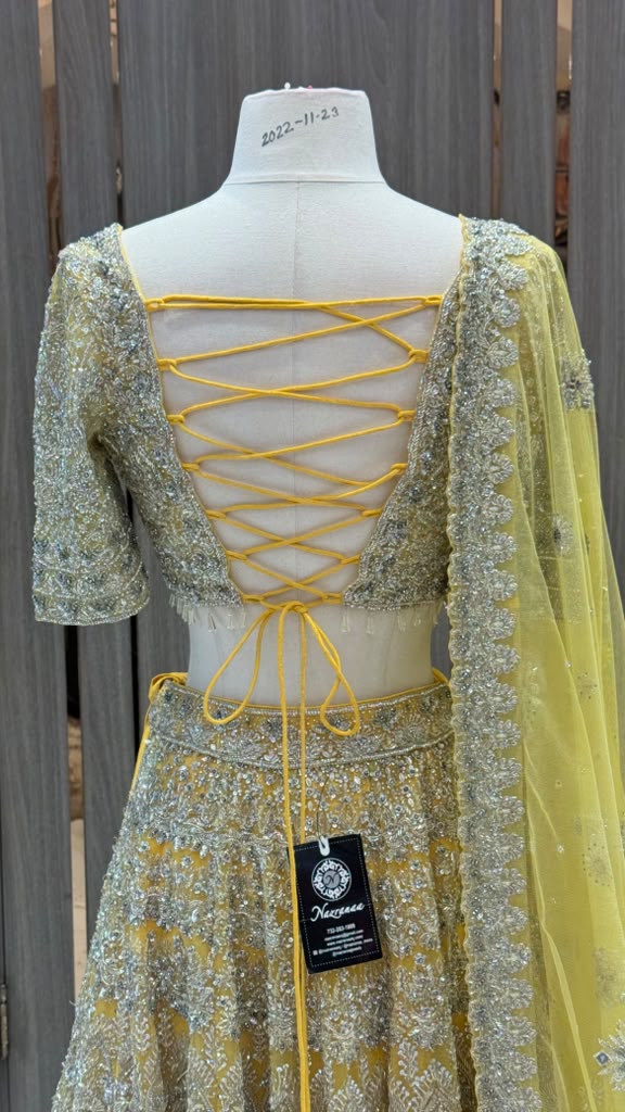 Golden Yellow Heavy Embroidered Bridal Lehenga