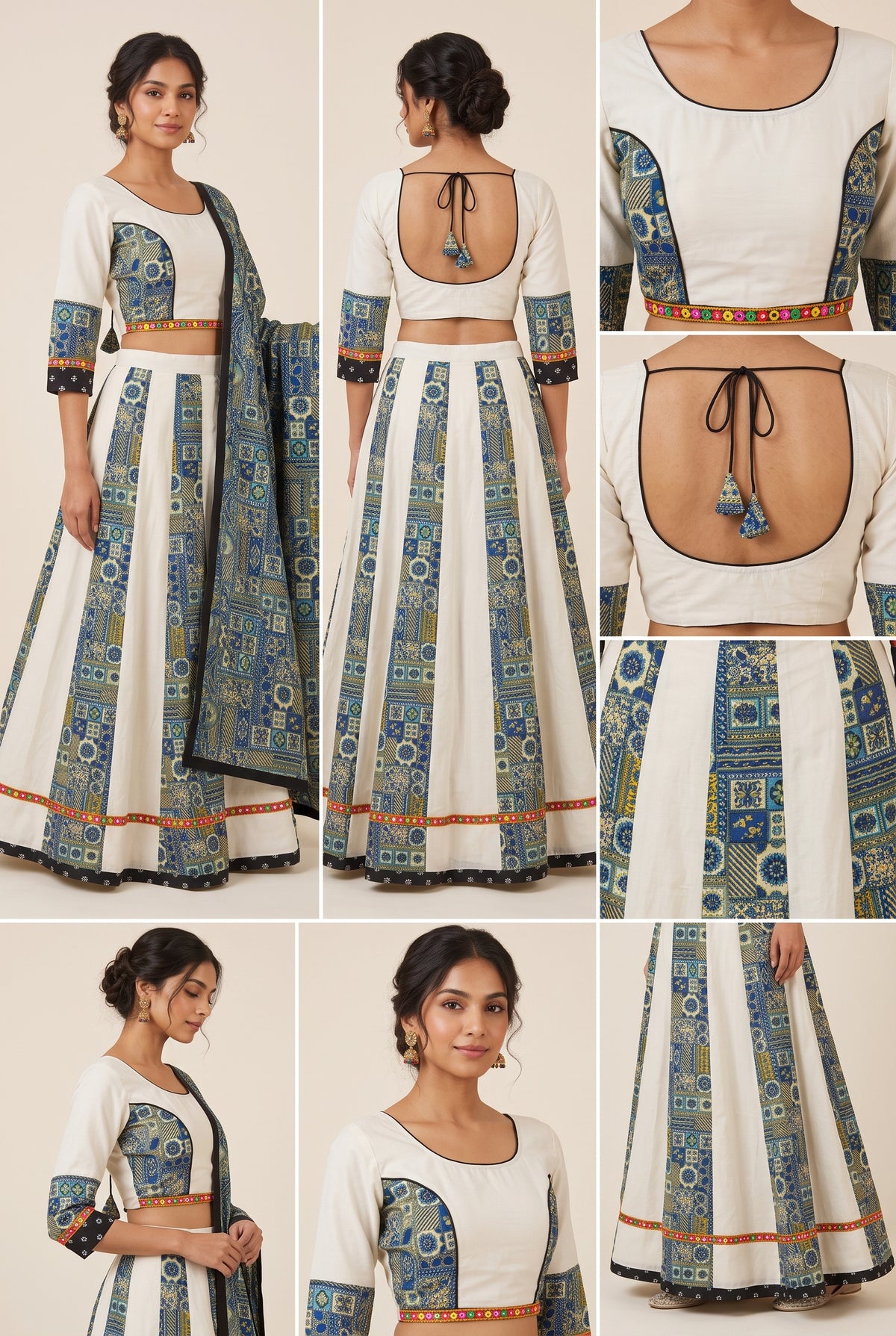 Ivory Cotton Printed Navratri Lehenga Set