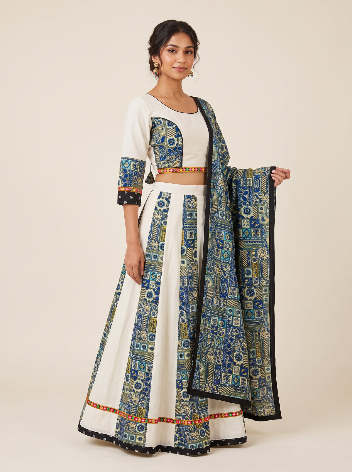 Ivory Cotton Printed Navratri Lehenga Set