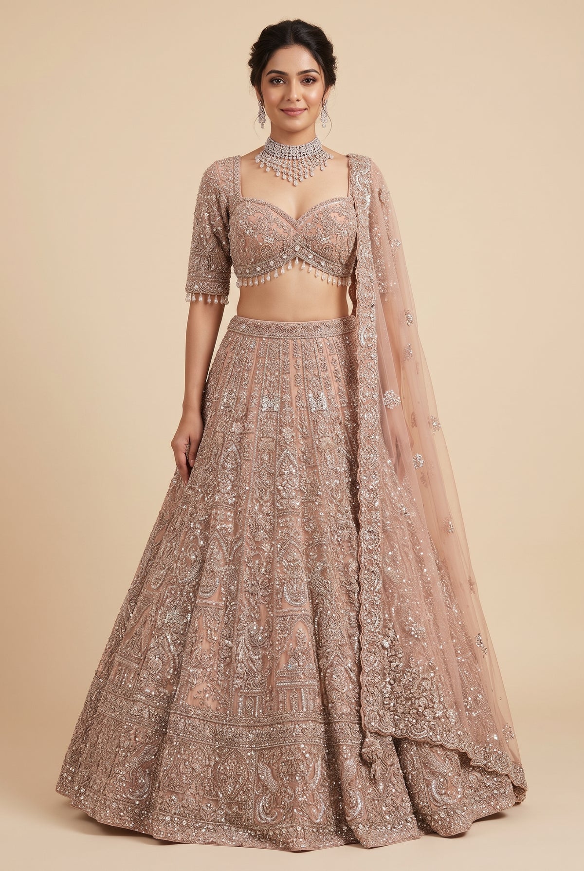 Peachy Rose Shimmer Bridal Lehenga