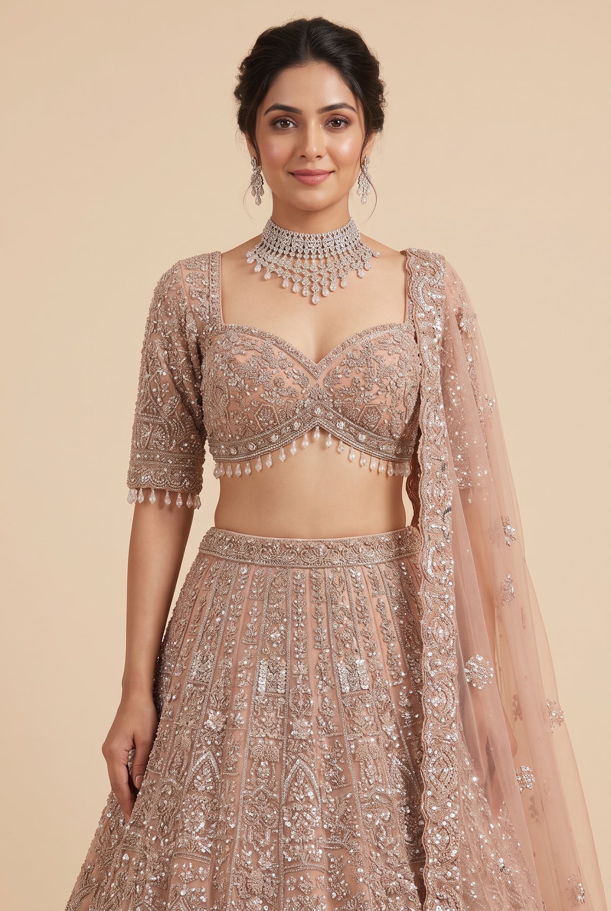 Peachy Rose Shimmer Bridal Lehenga