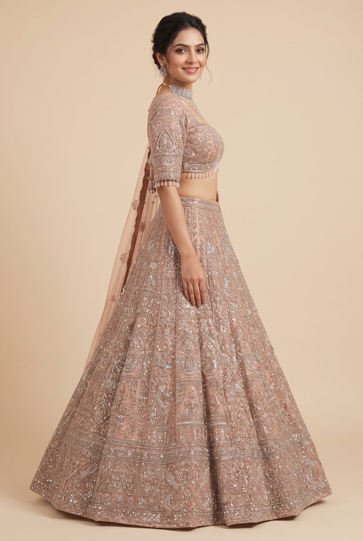 Peachy Rose Shimmer Bridal Lehenga