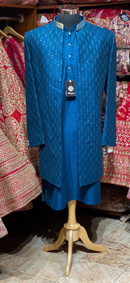 Indigo Blue Sequins Indo Western Embroidered Sherwani