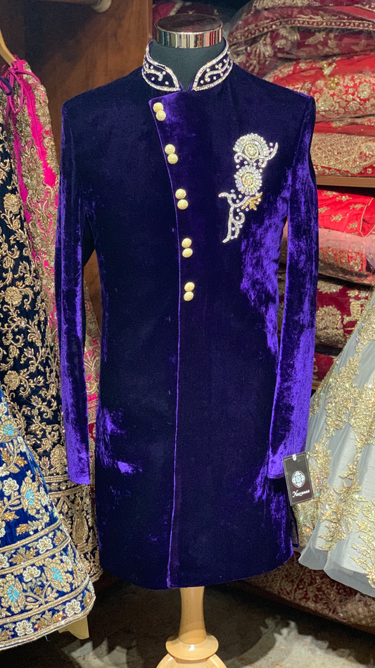 Asymmetric Velvet Sherwani