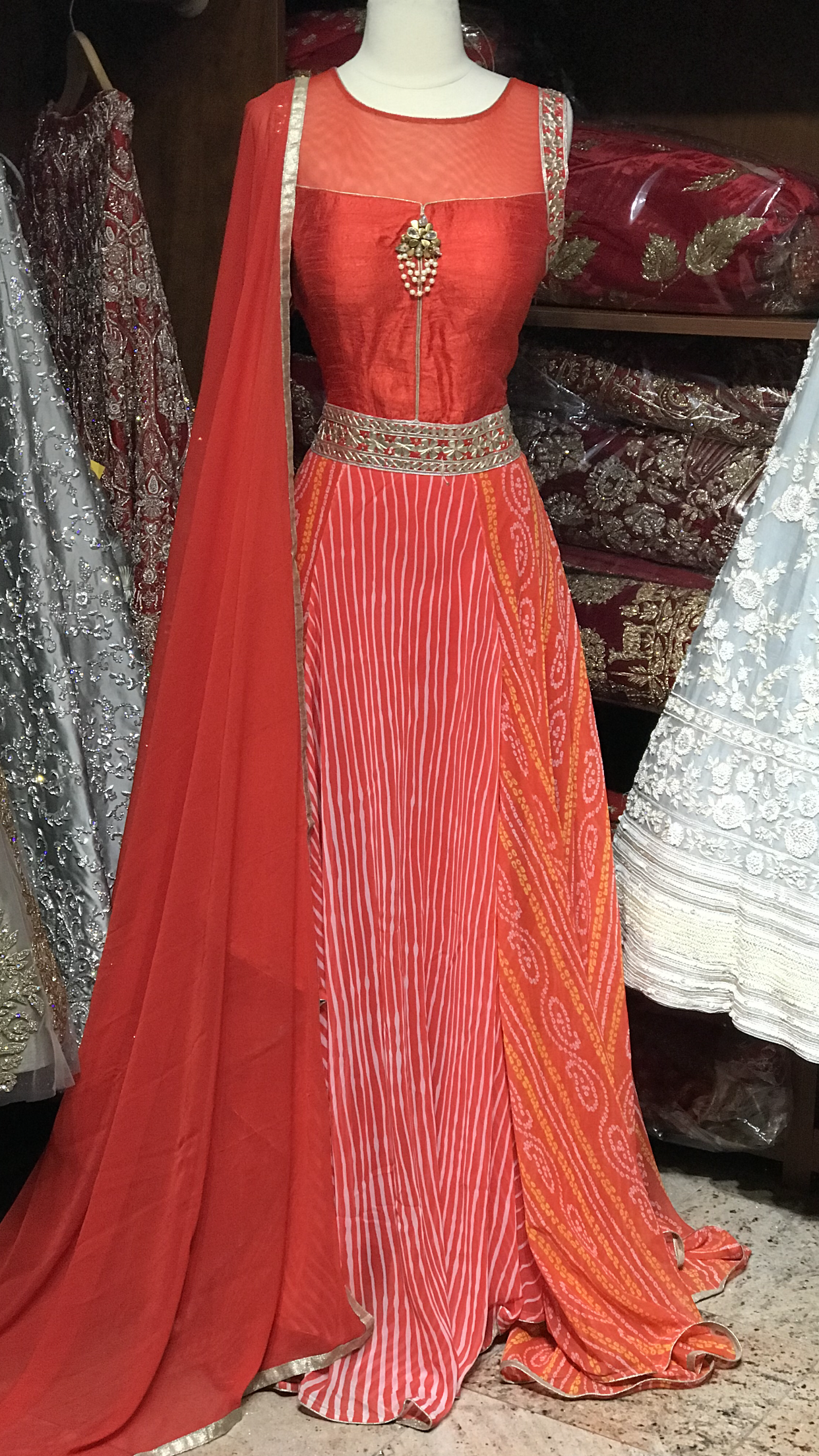 Orange Bandhani Size 38 Anarkali