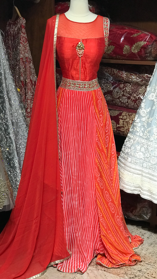 Orange Bandhani Size 38 Anarkali