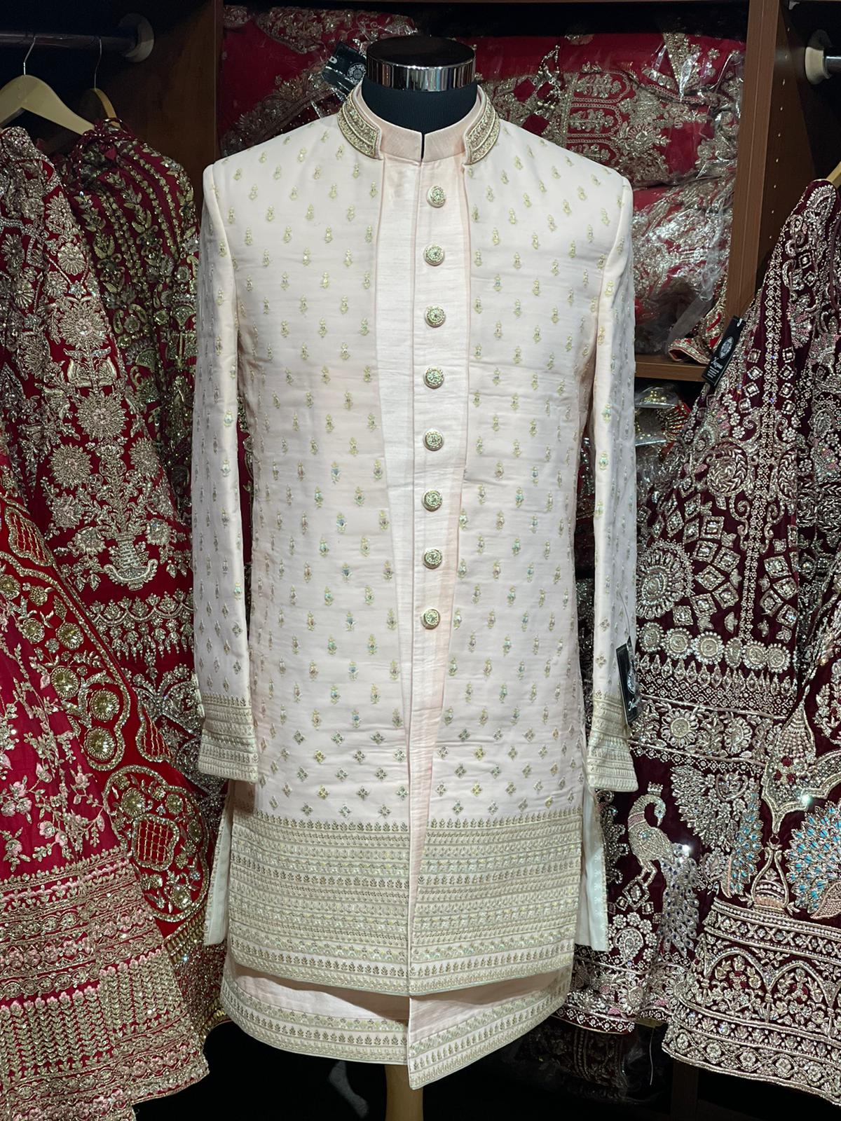 Dusky Pink Resham Thread Embroidered Sherwani- S1357