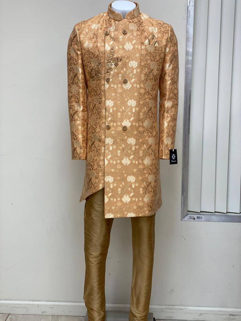 Peach Brocade Sherwani