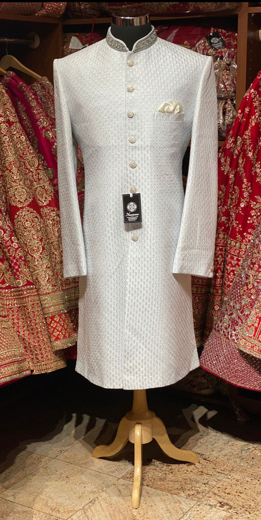 Pearl White Rajwadi Embroidered Sherwani - S28-N11