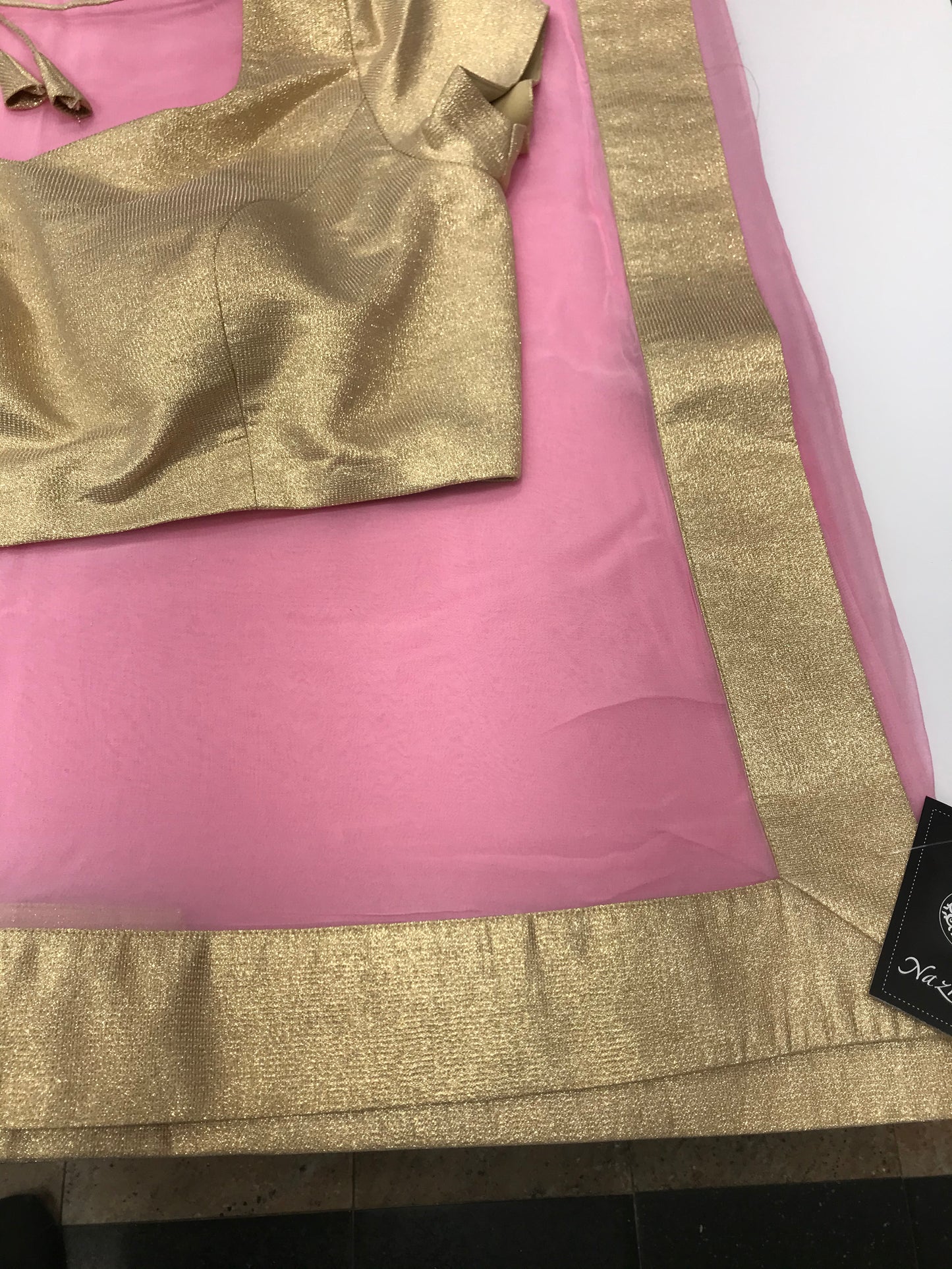 Baby Pink Georgette Saree w/ Readymade Blouse