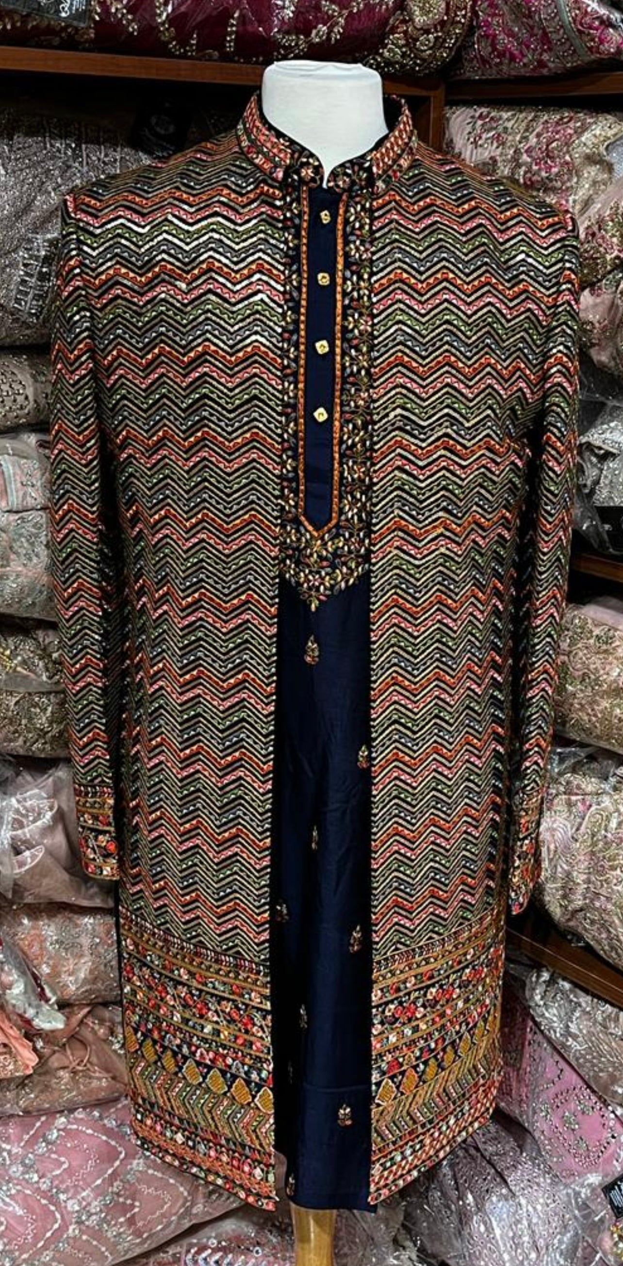 Multicolored Open Jacket Sherwani- R14-N91