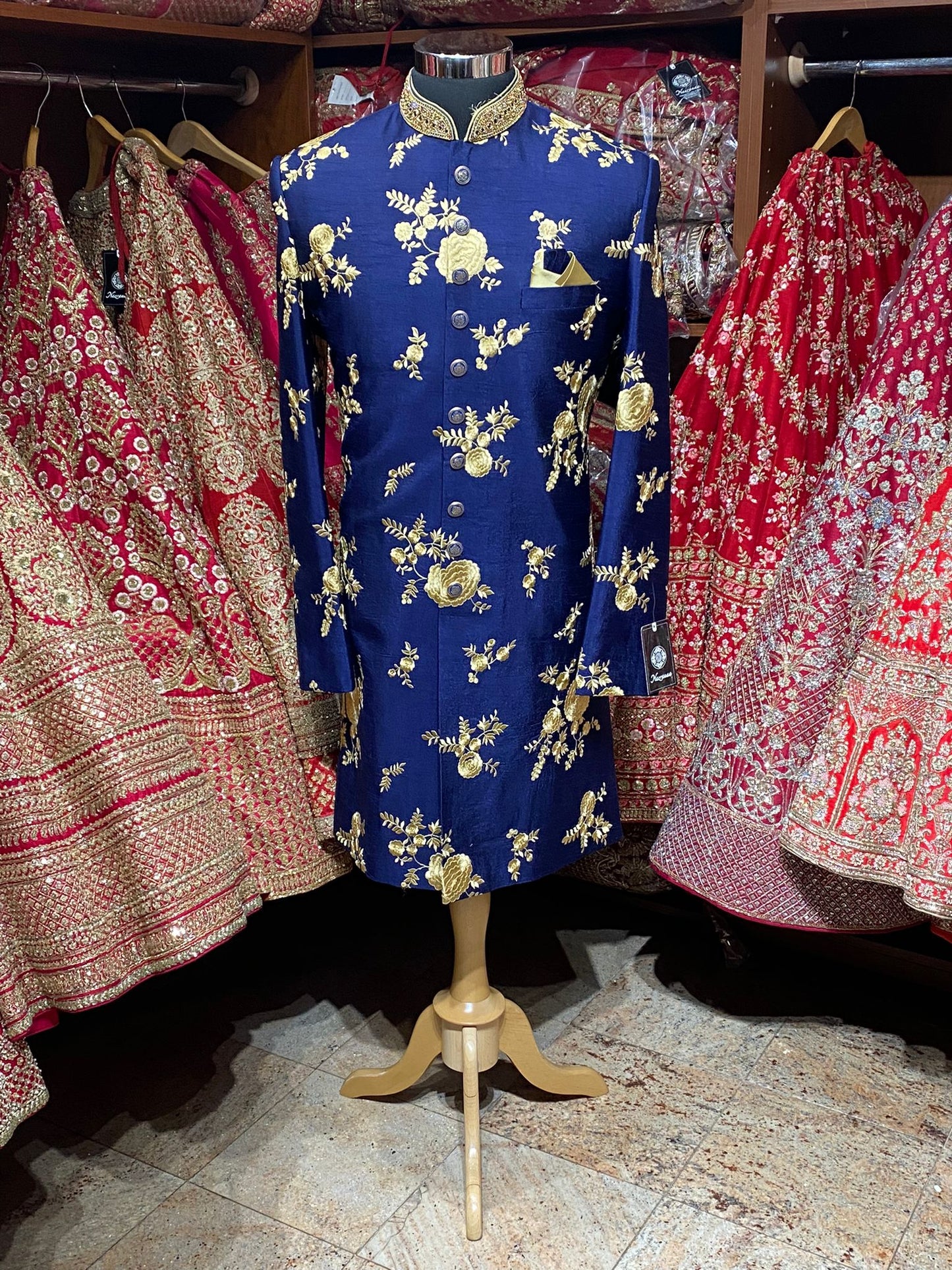 Royal Blue Embroidered Sherwani-N1