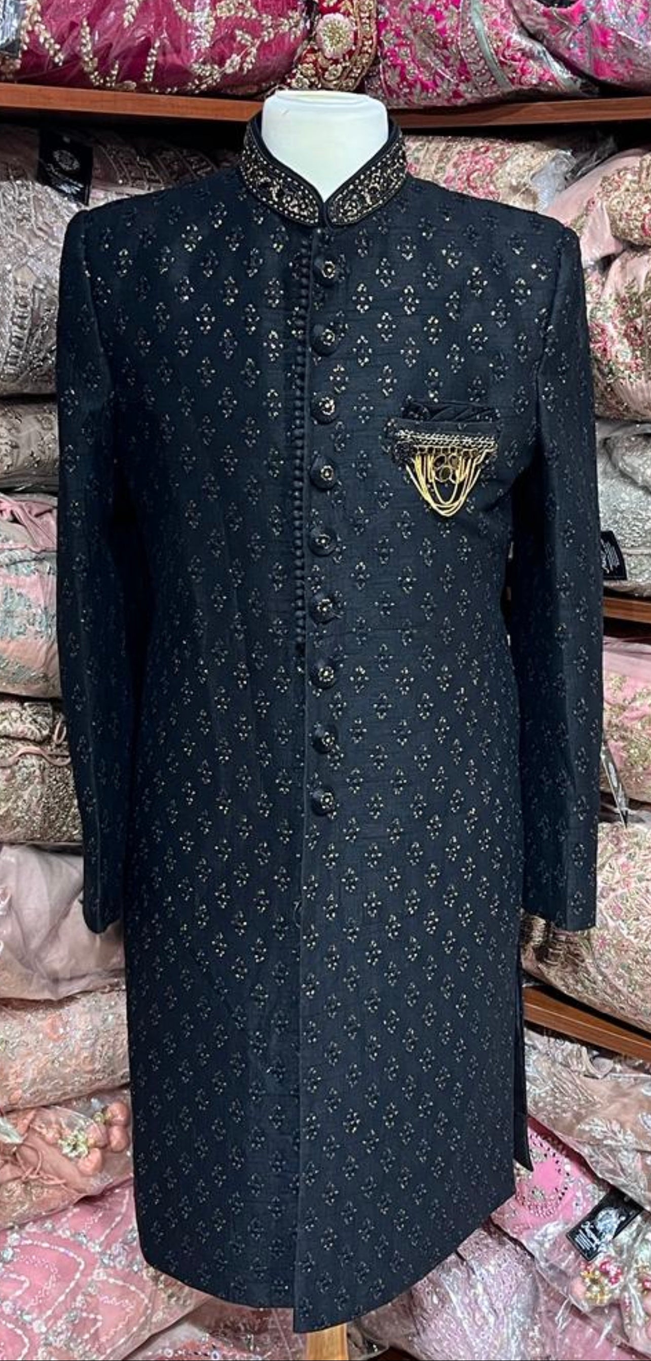 Jade Black Sequins Embroidered Sherwani- S14-06