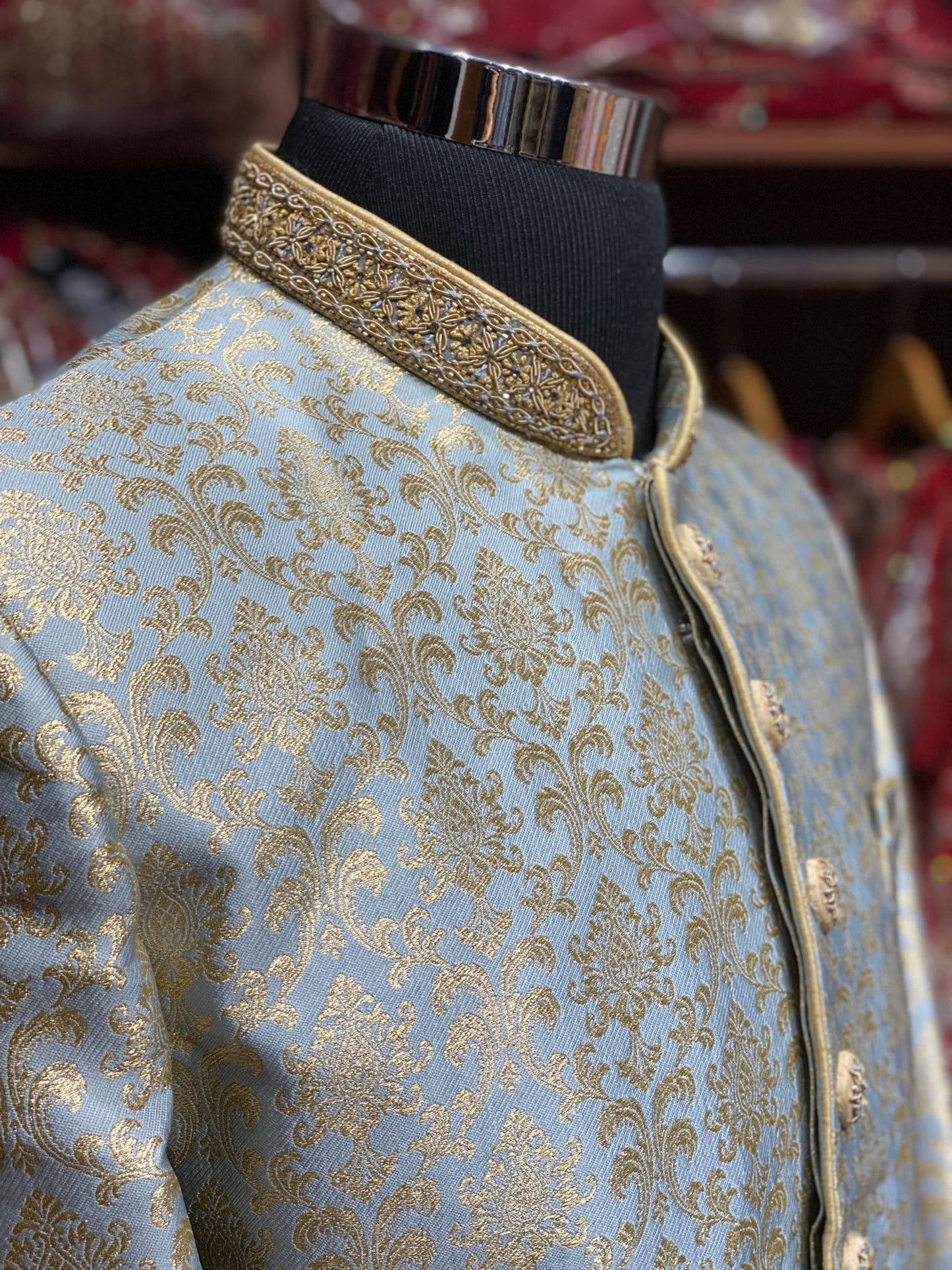 Powder Blue Zari Embroidered Sherwani-1193