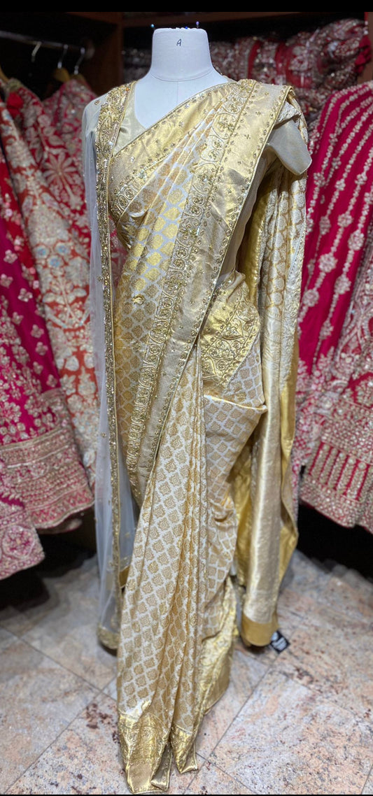 Grand Golden Pure Silk Banarasi Bridal Saree BBS-019