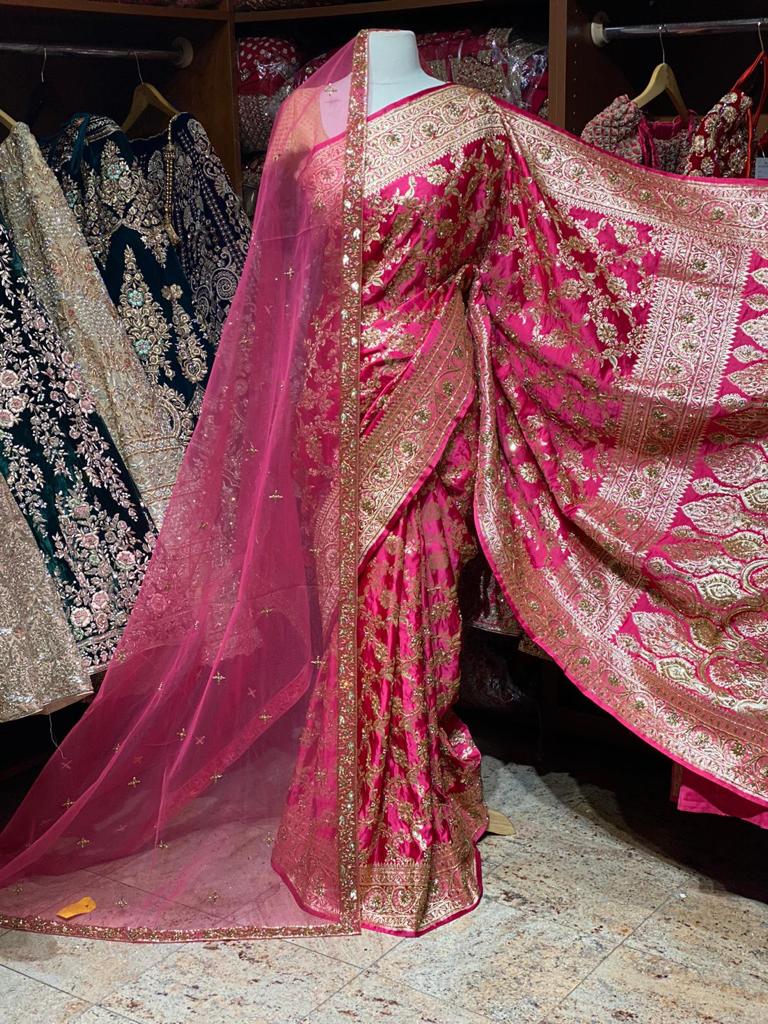 Ruby Pink Pure Silk Banarasi Bridal Saree BBS-001