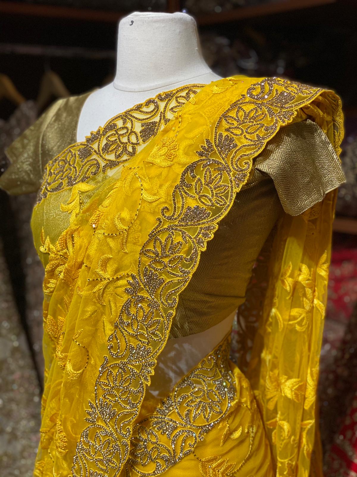 Bumblebee Yellow Net Saree PWS-002