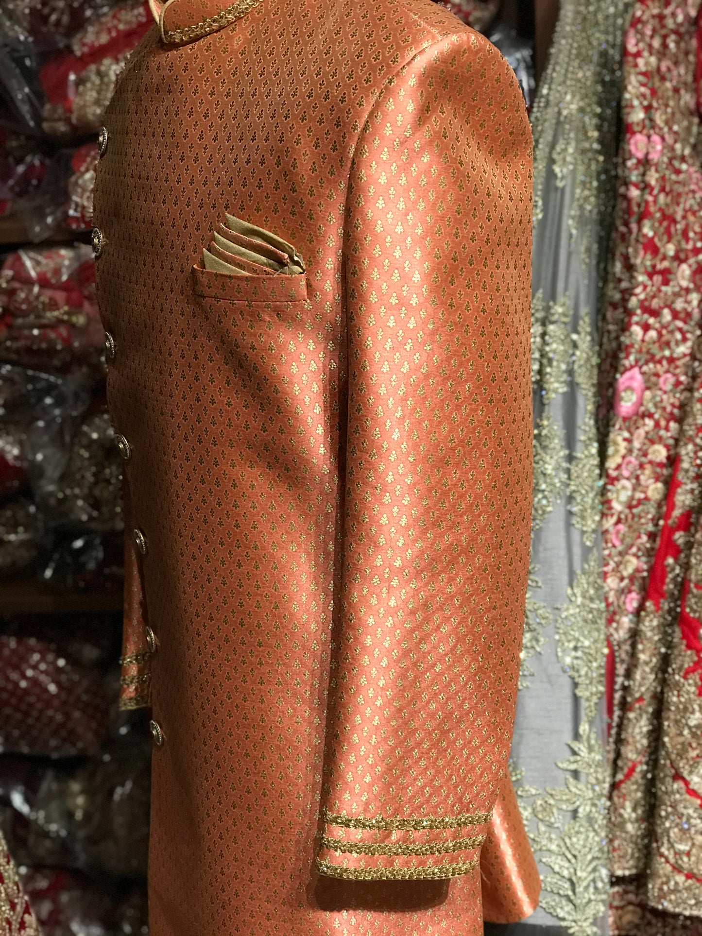 Peach Brocade Sherwani