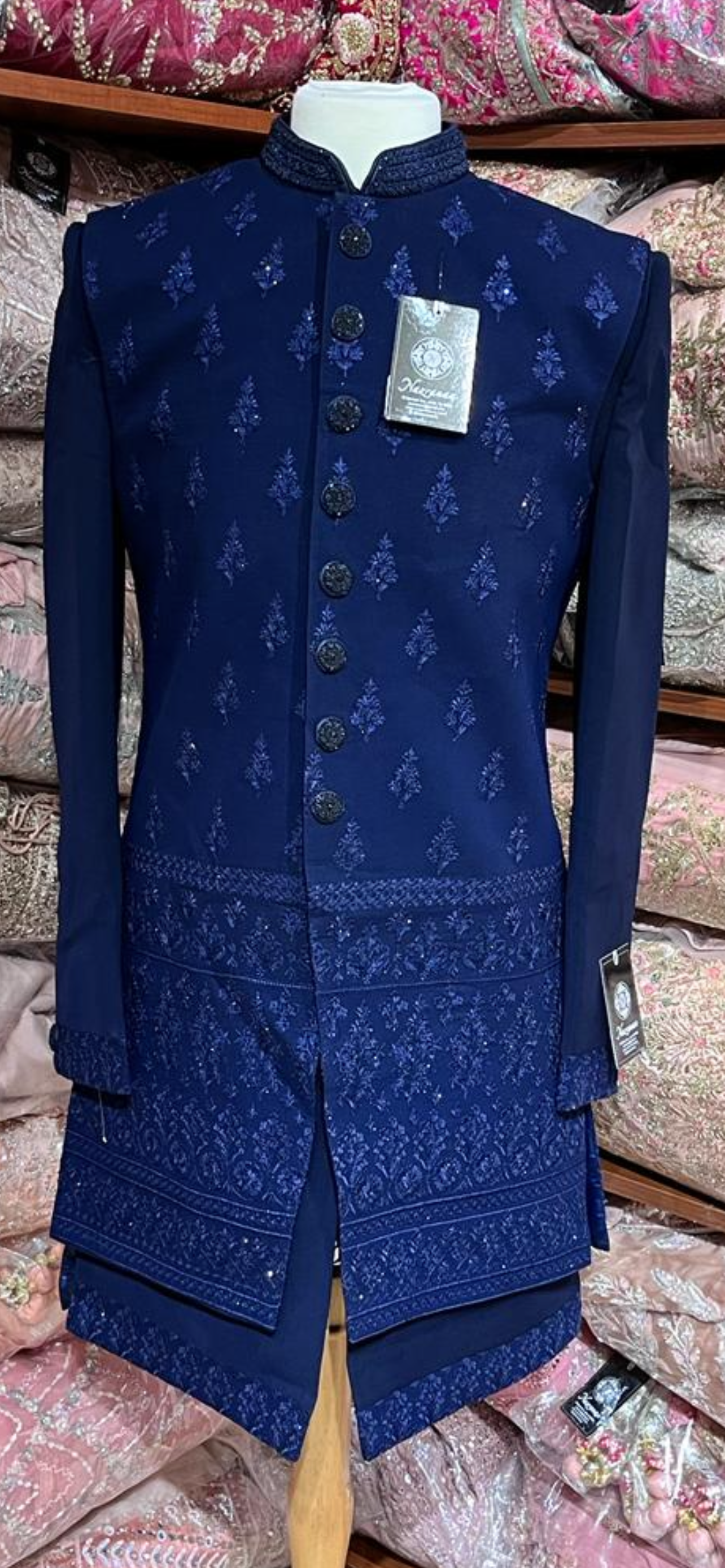 Midnight Blue Thread Embroidered Sherwani-S1429