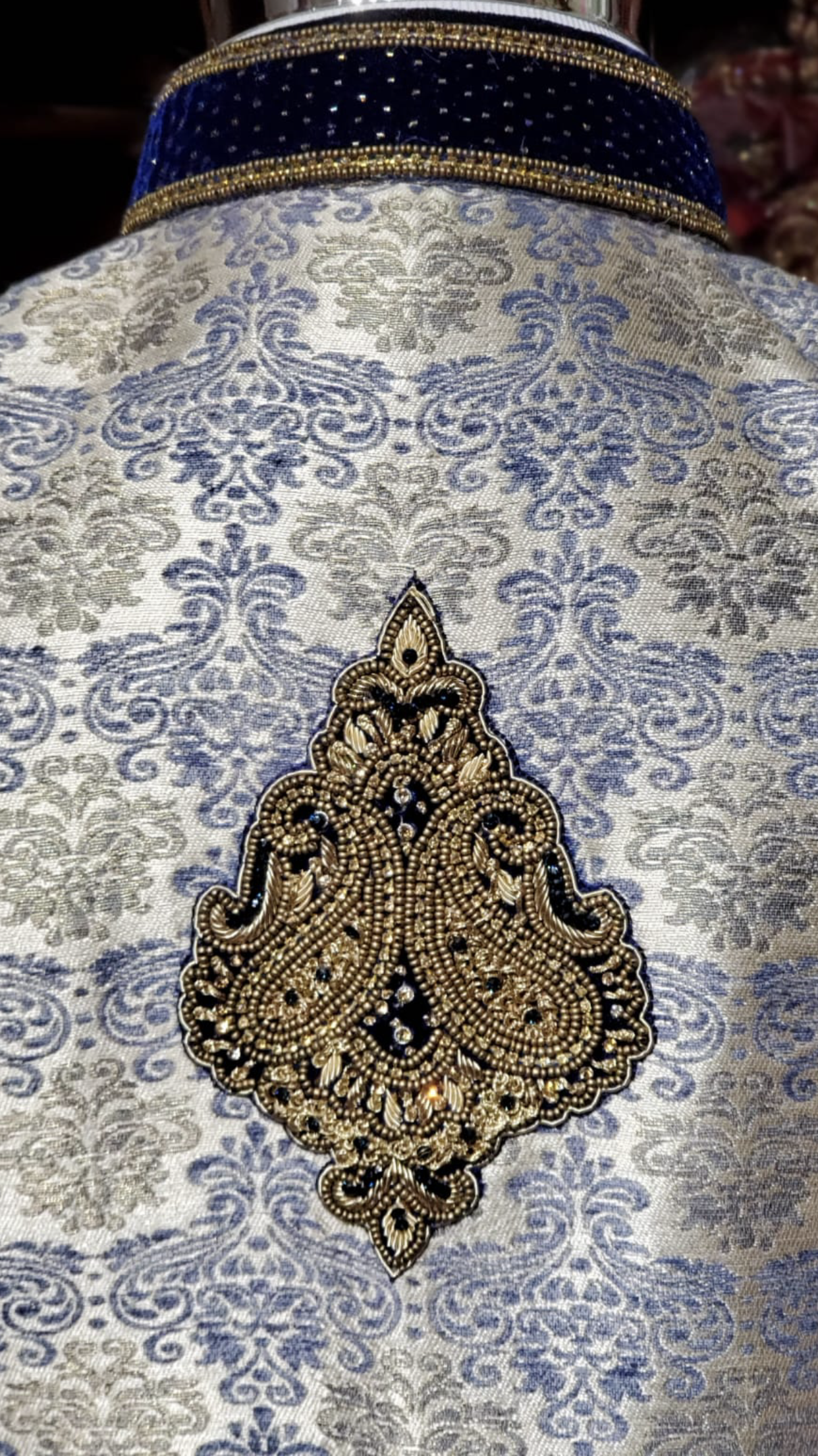 Blue Banarasi Brocade Sherwani