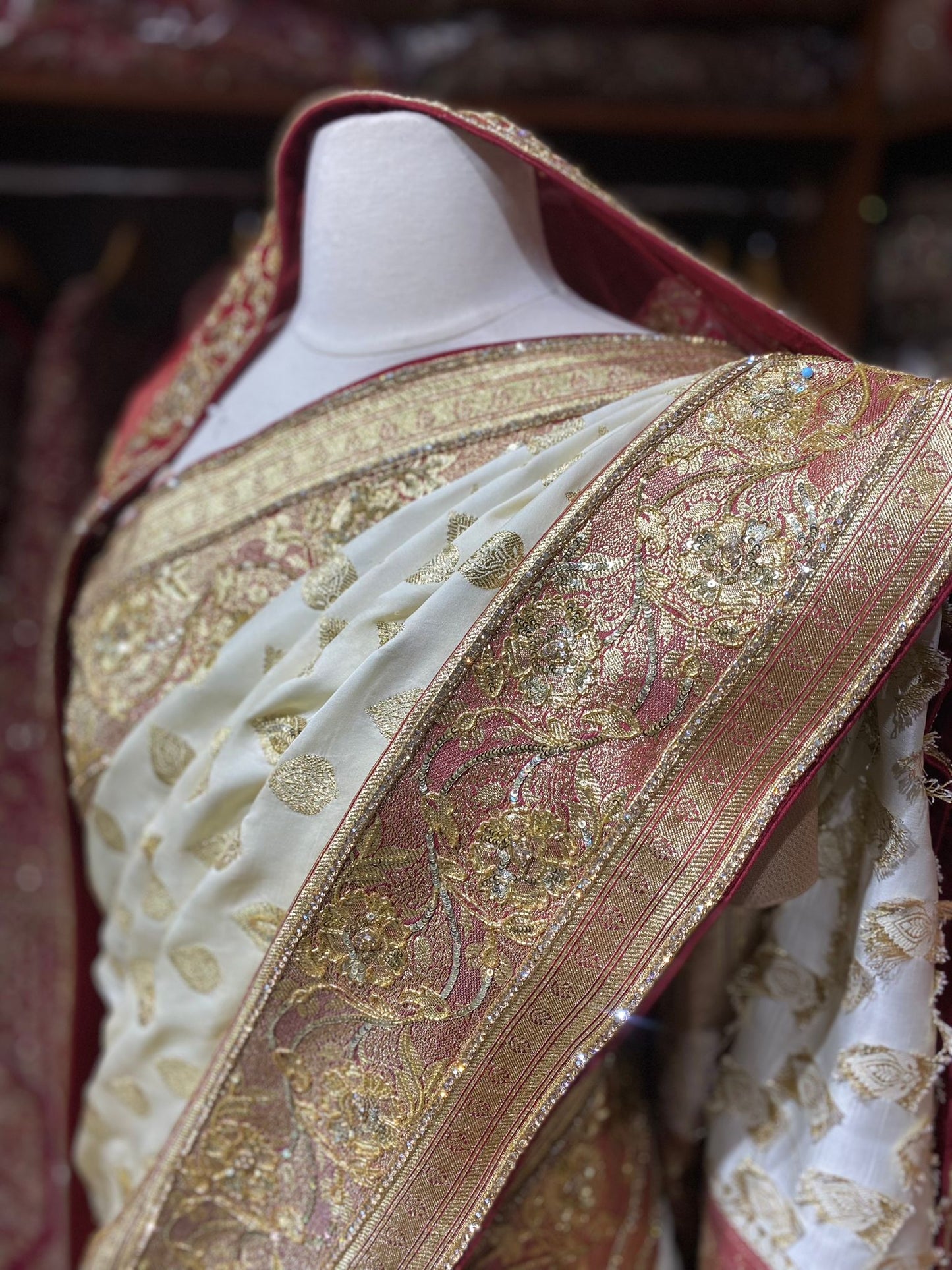 Ivory Cream Pure Silk Banarasi Bridal Saree BBS-020