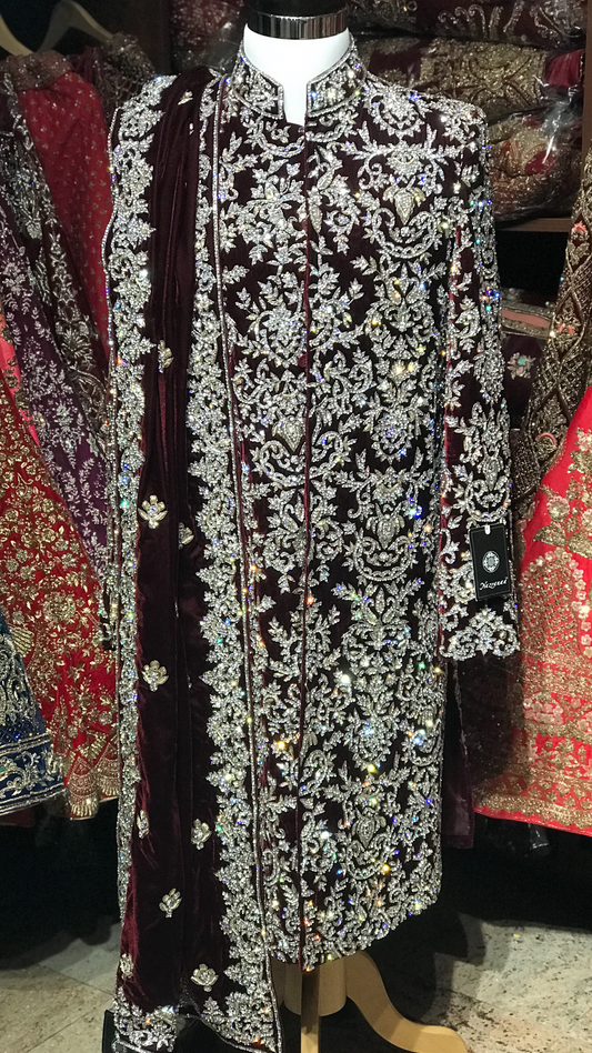 Burgundy Velvet Sherwani