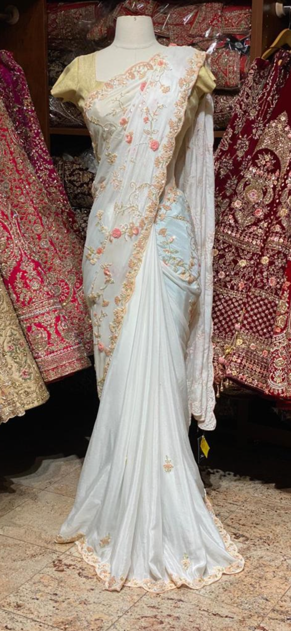 Pearl White Crepe Saree