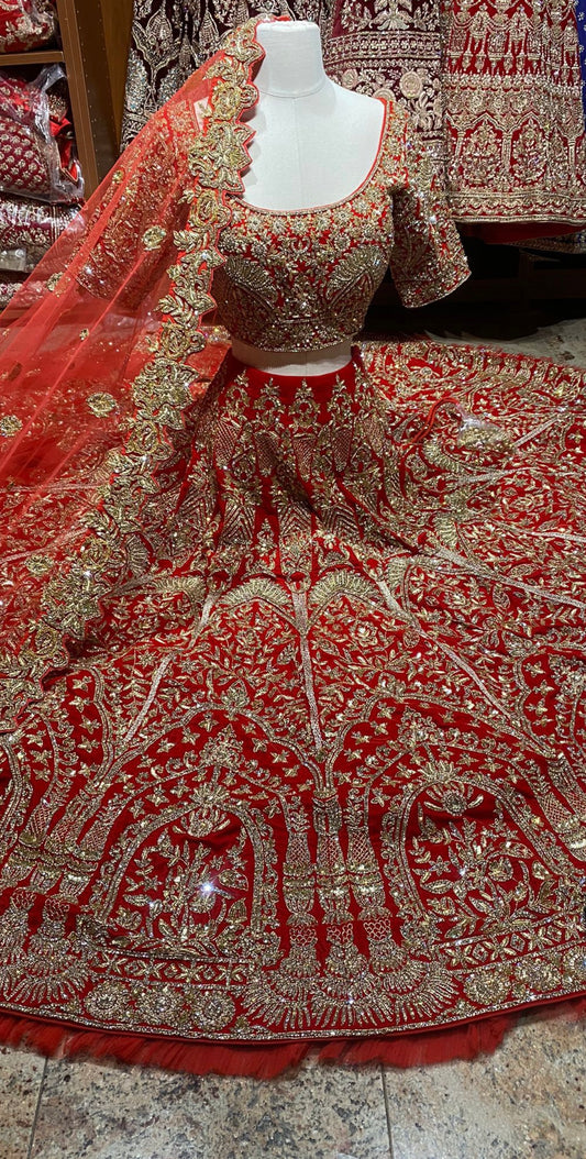 Traditionally Royal Red Luxury Collection Bridal Wear Lehenga BWL- 219