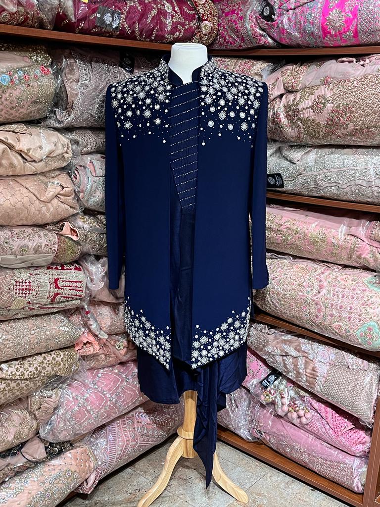 Midnight Blue Indo Western Sherwani- R14-S86