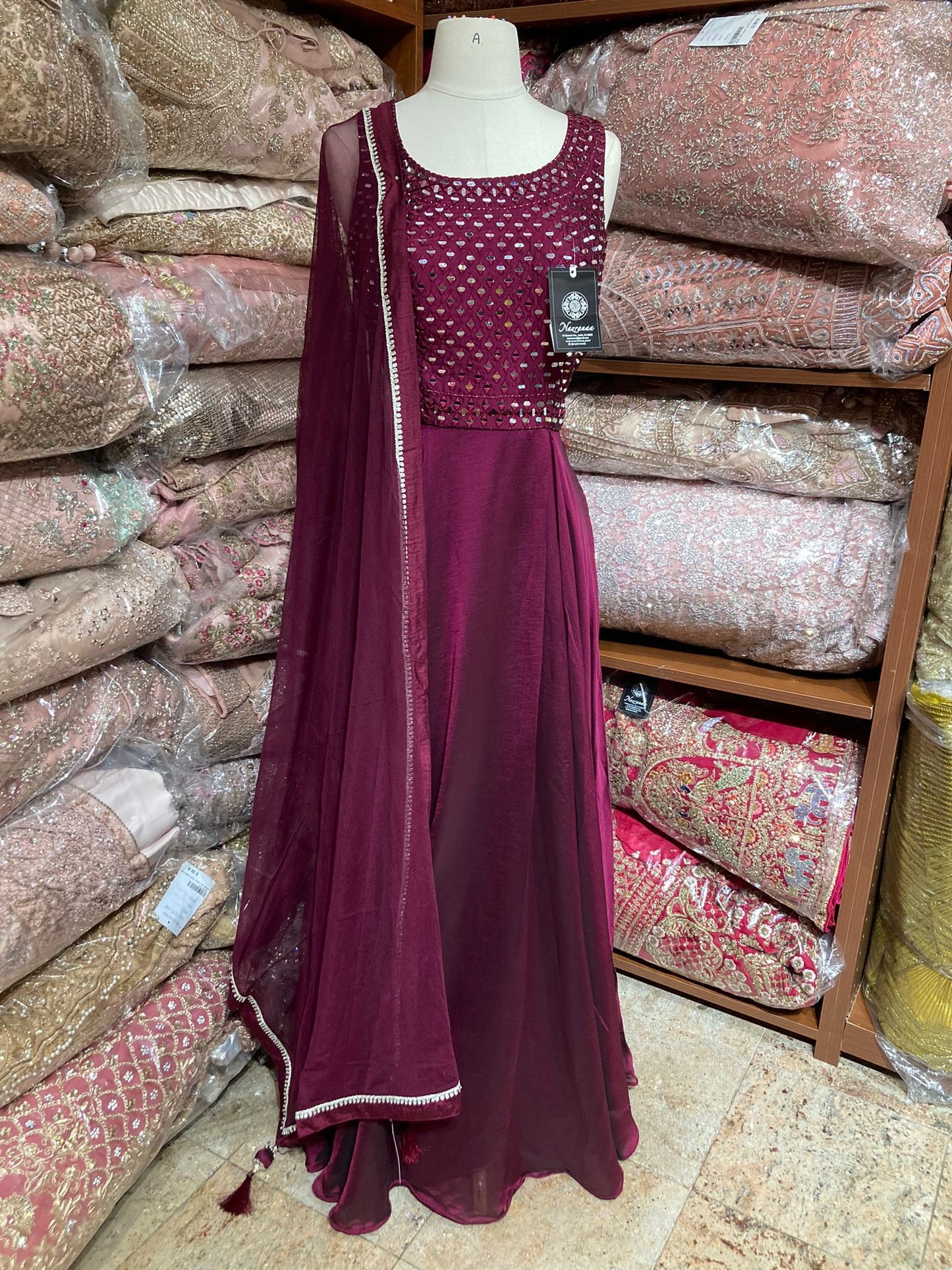 Wine Red Black Anarkali PWA-154