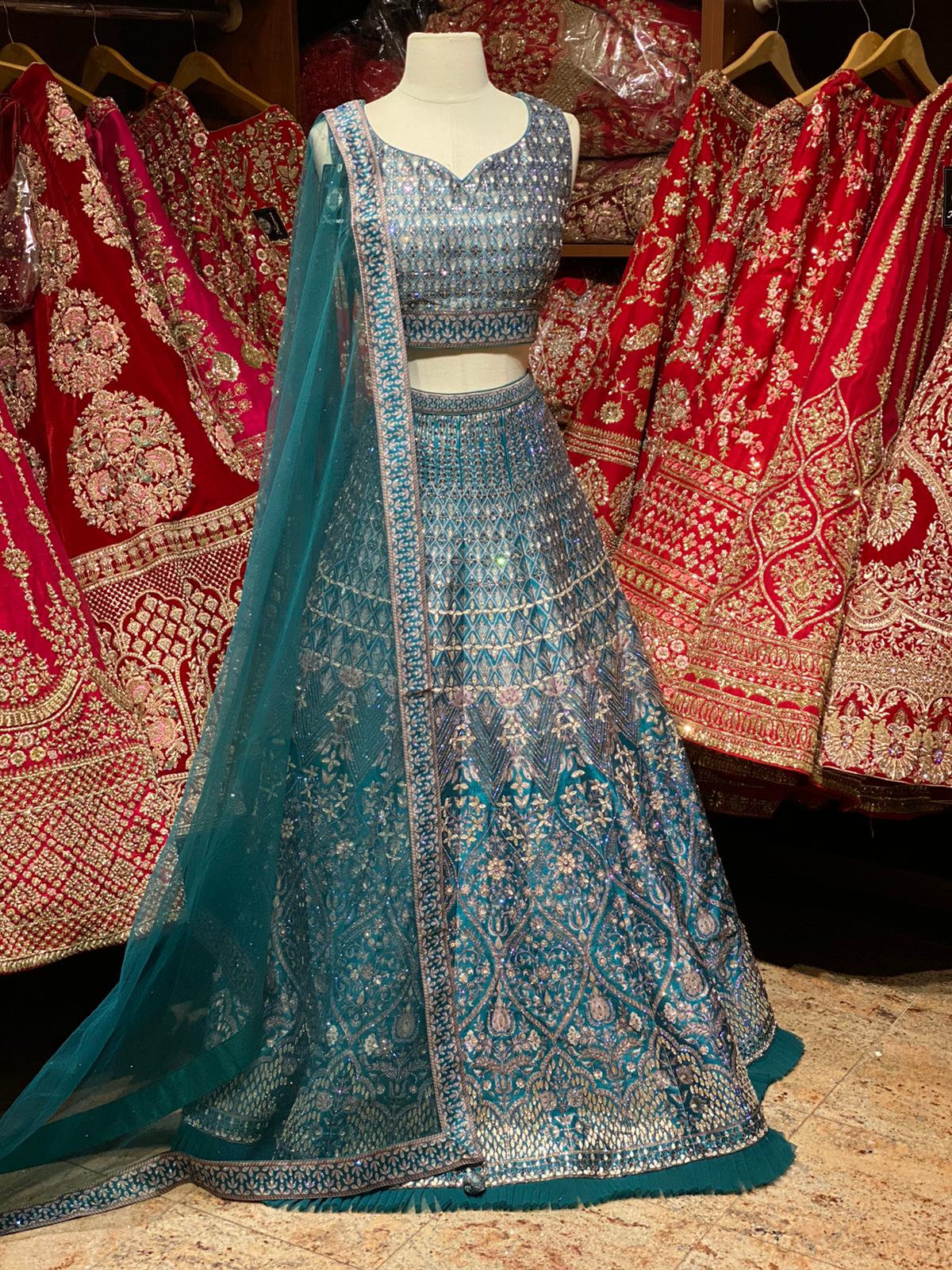 Teal Green Party Wear Lehenga PWL-116