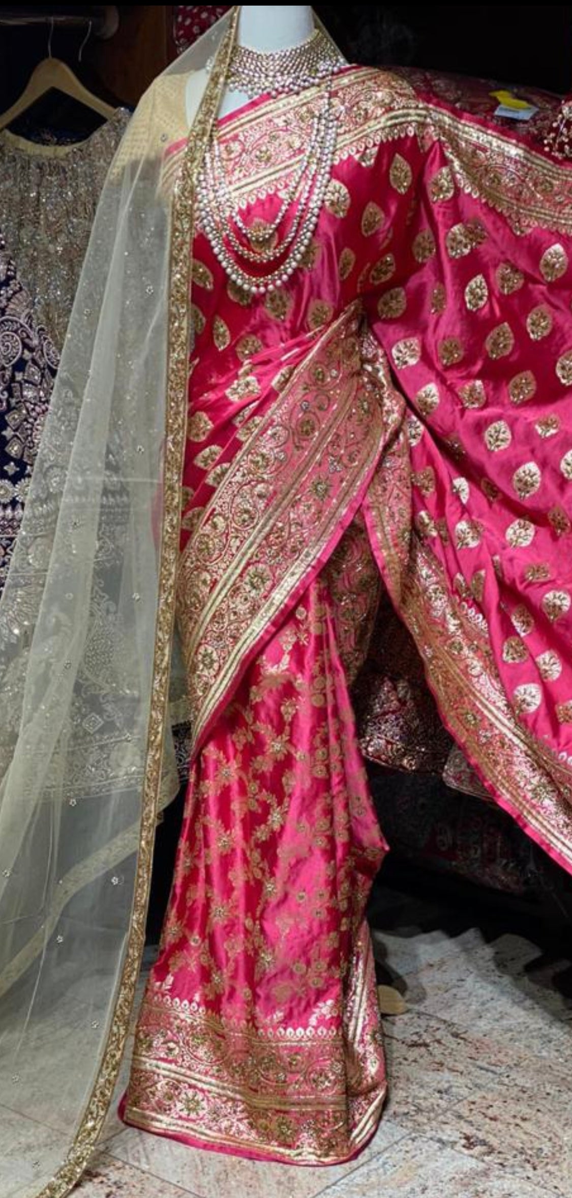 Dark Cerise Pink Pure Silk Banarasi Bridal Saree BBS-005