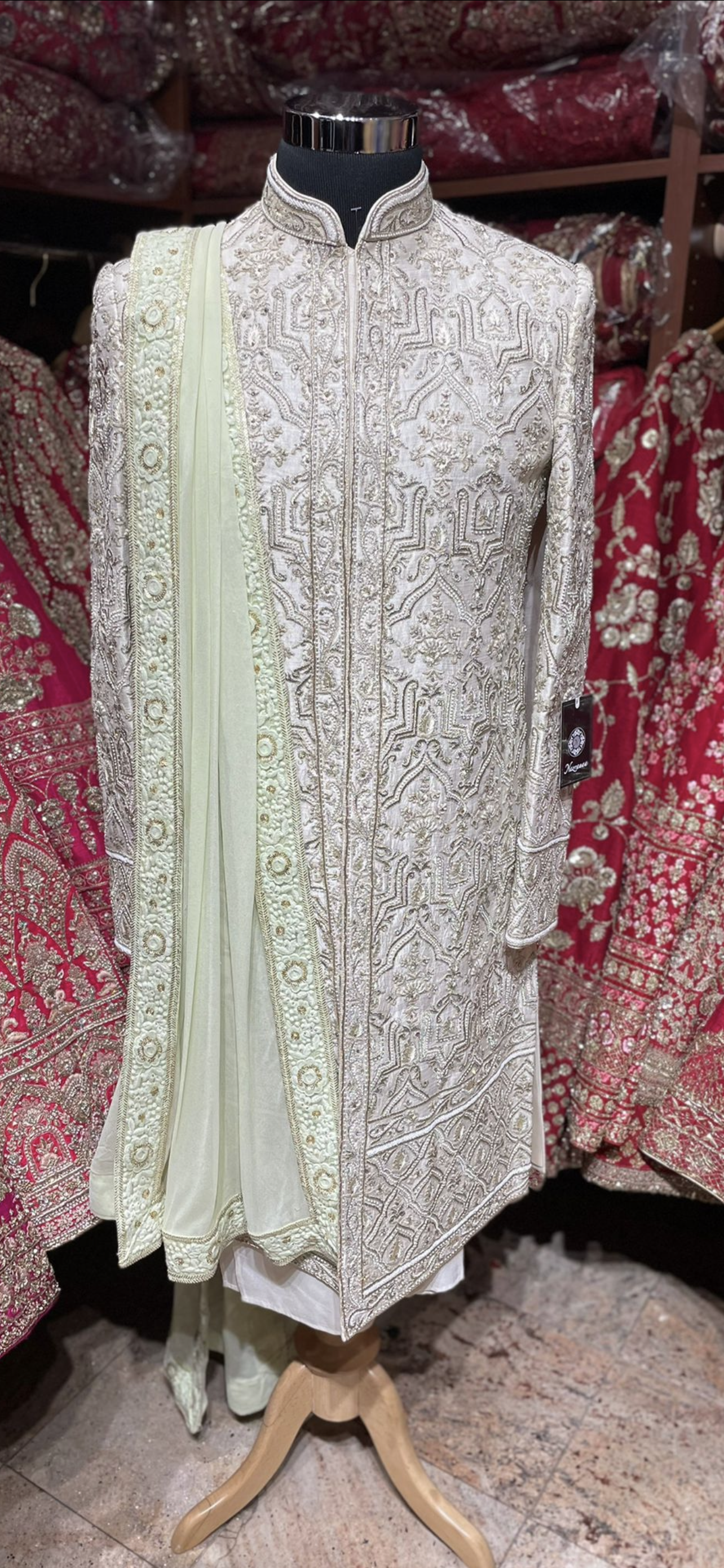 Ivory Silk Embroidered Sherwani-124