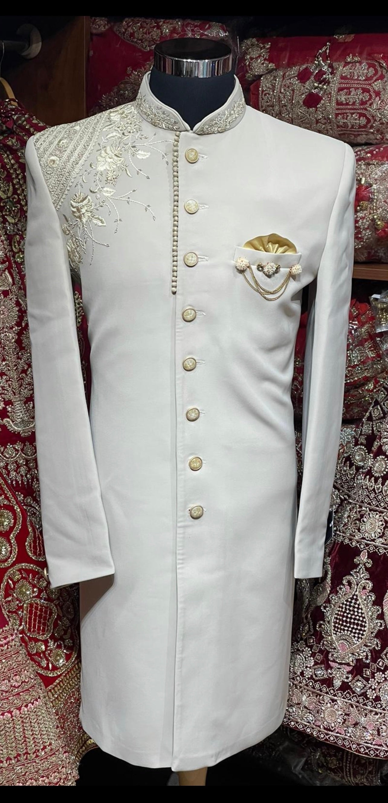 Ivory White Indo Western Sherwani- S1359