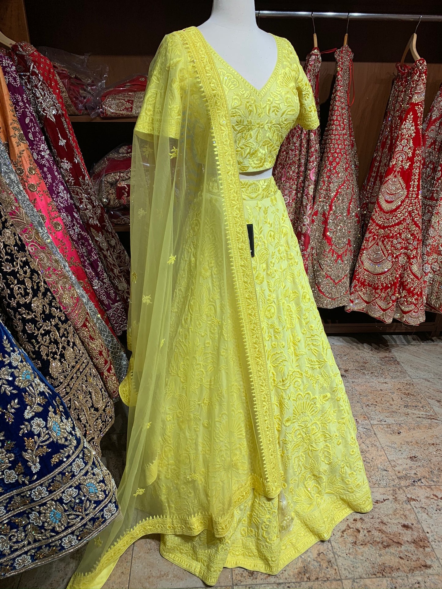 Yellow Size 38 Tonal Embroidery Lehenga