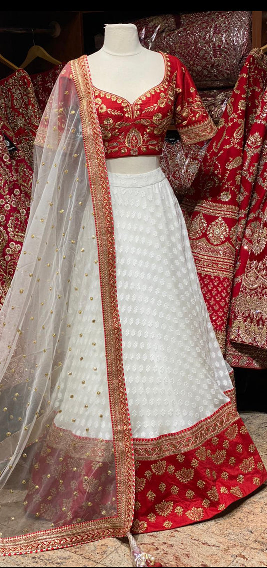 Exclusive Red & White Party Wear Lehenga PWL-085