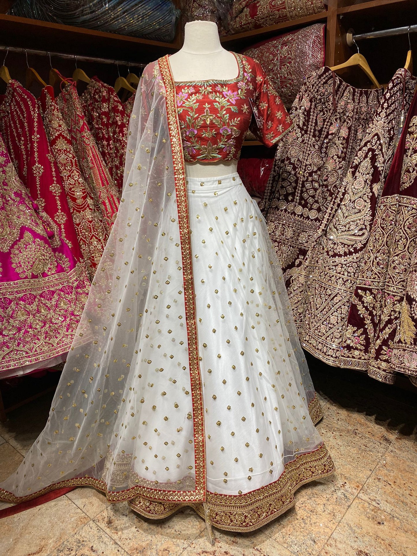 Red and Exclusive Red & White Party Wear Lehenga PWL-423