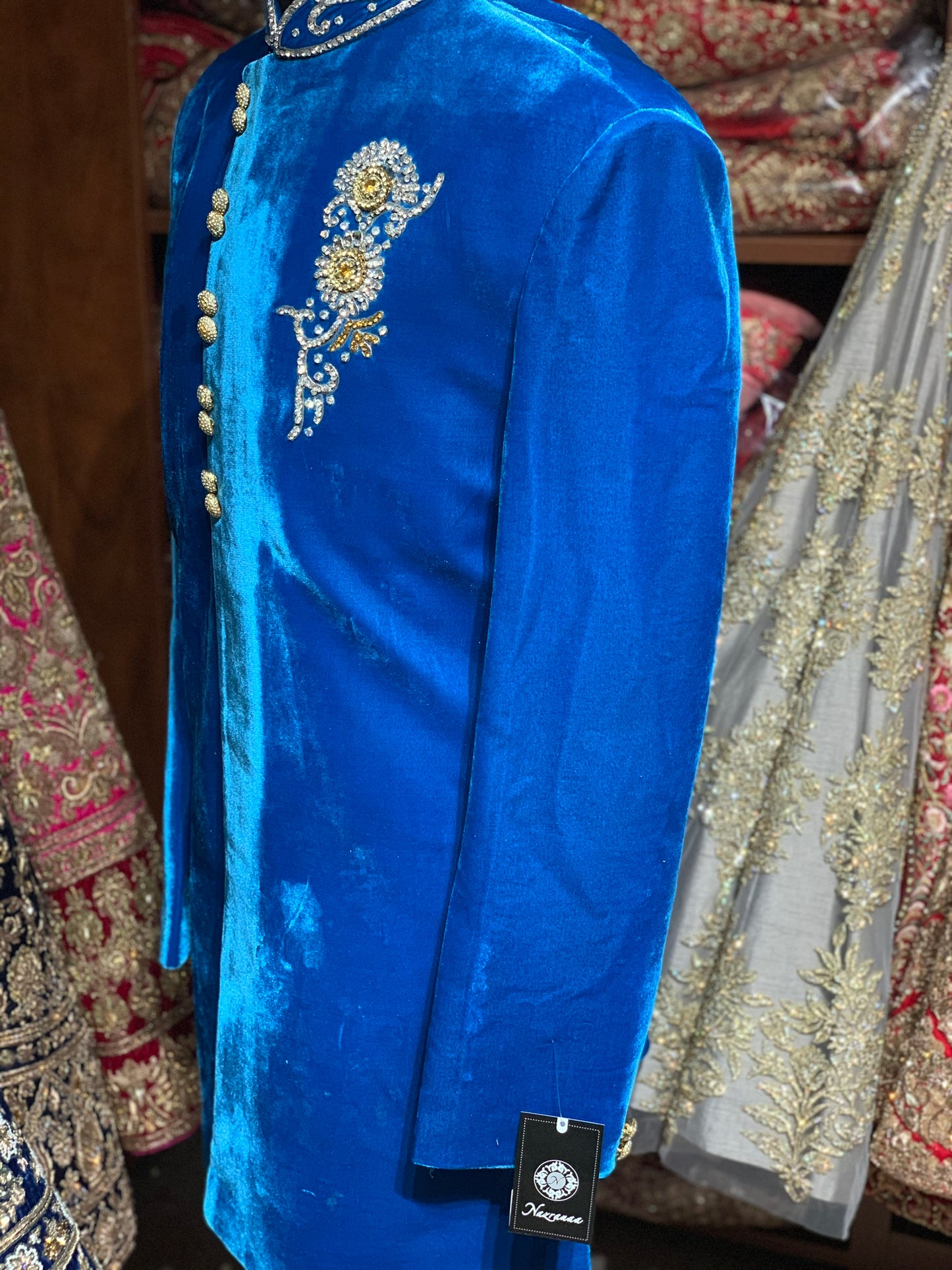 Asymmetric Velvet Sherwani