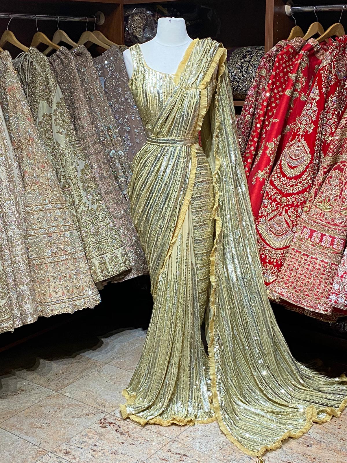 Gold Sequin Saree W/ Readymade Blouse PWS-028