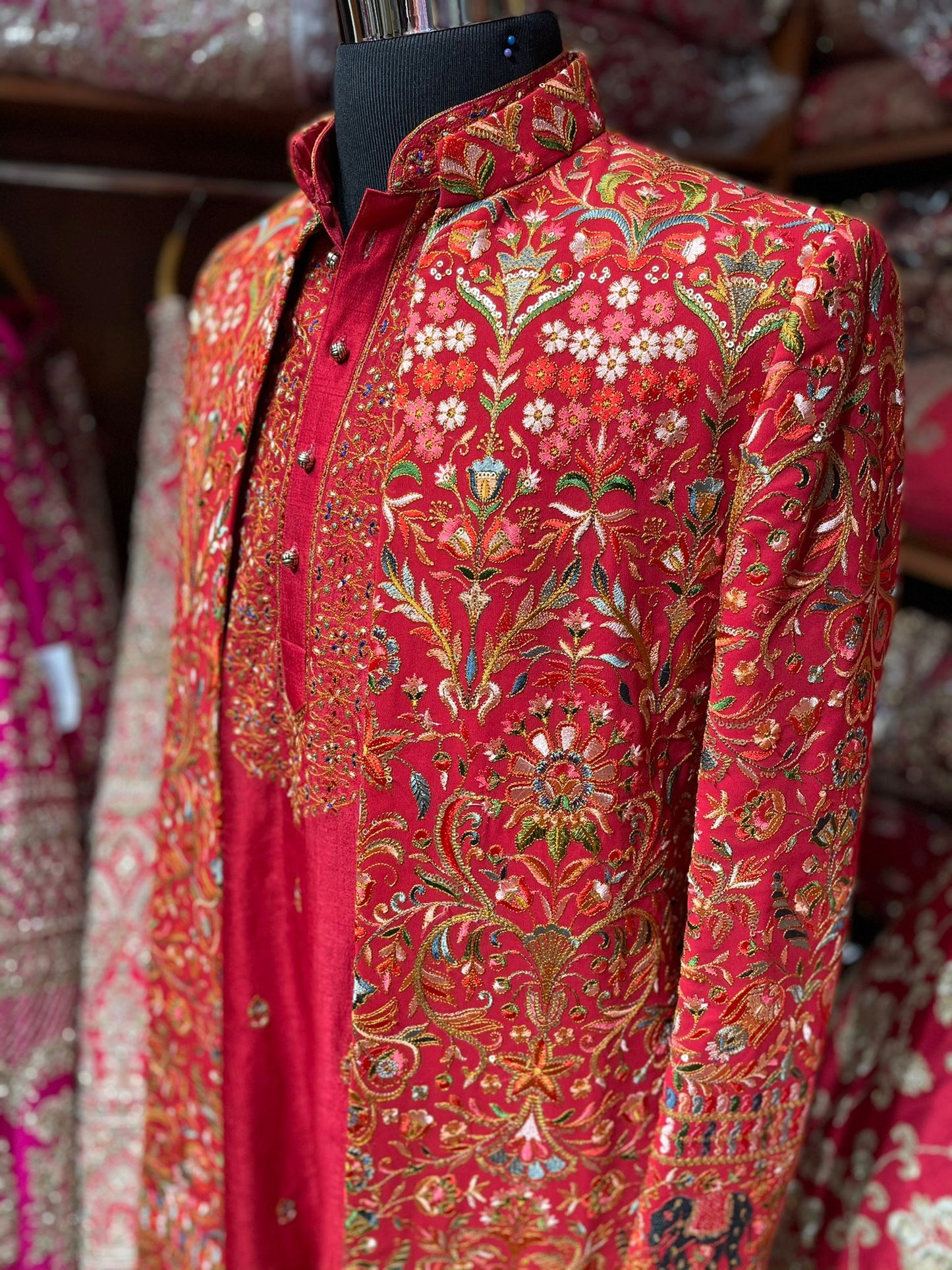 Red & Gold Embroidery Wedding Sherwani-M1016