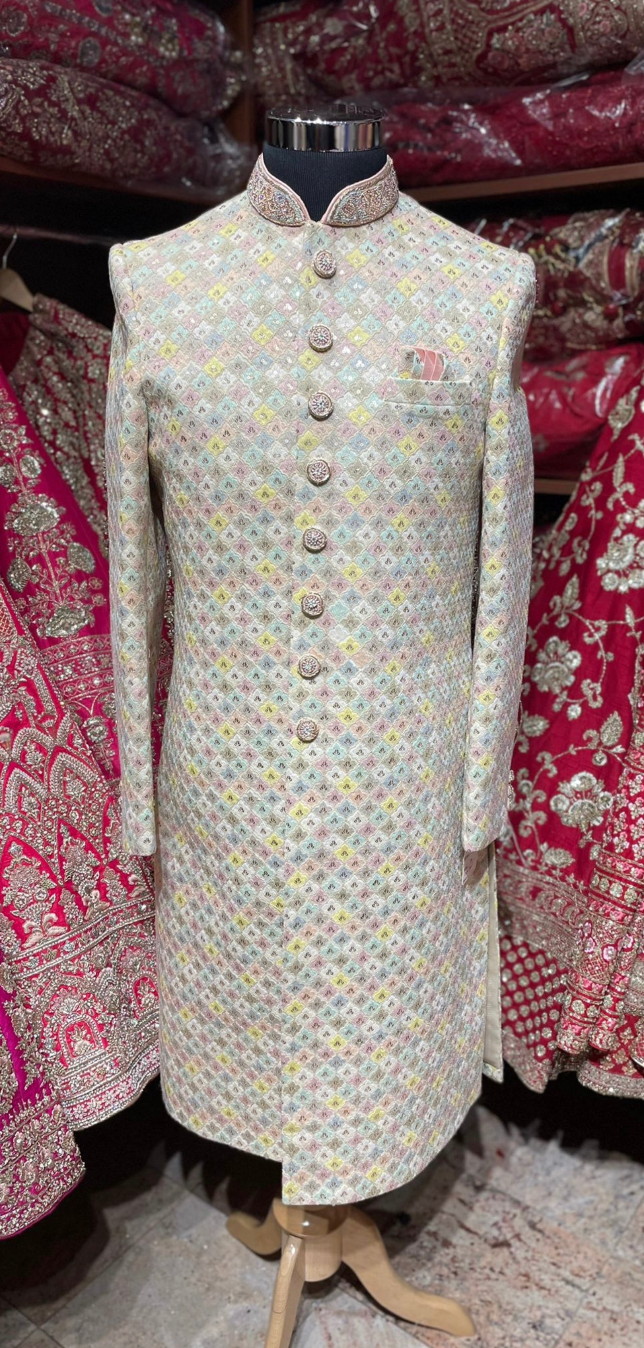 White Sequins Embroidered Sherwani