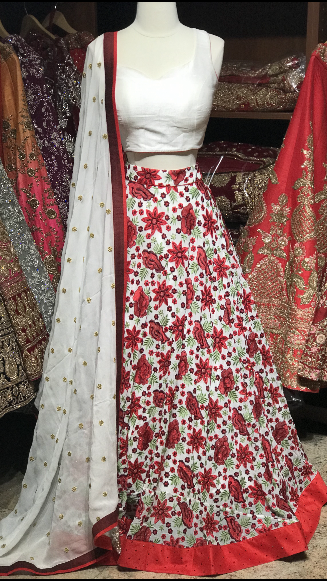 White Red Size 38 Embroidered Lehenga