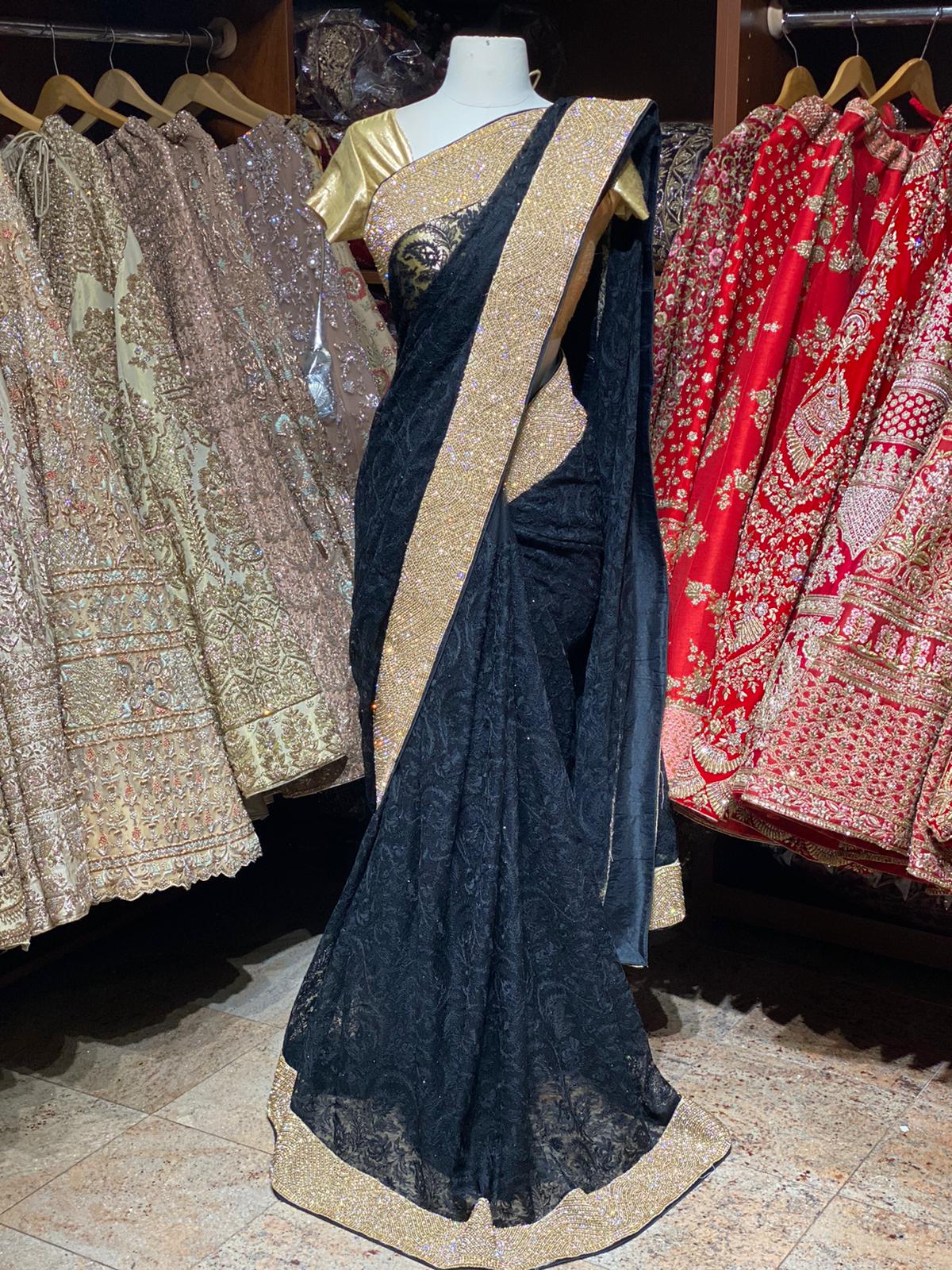 Onyx Black Net Saree PWS-008