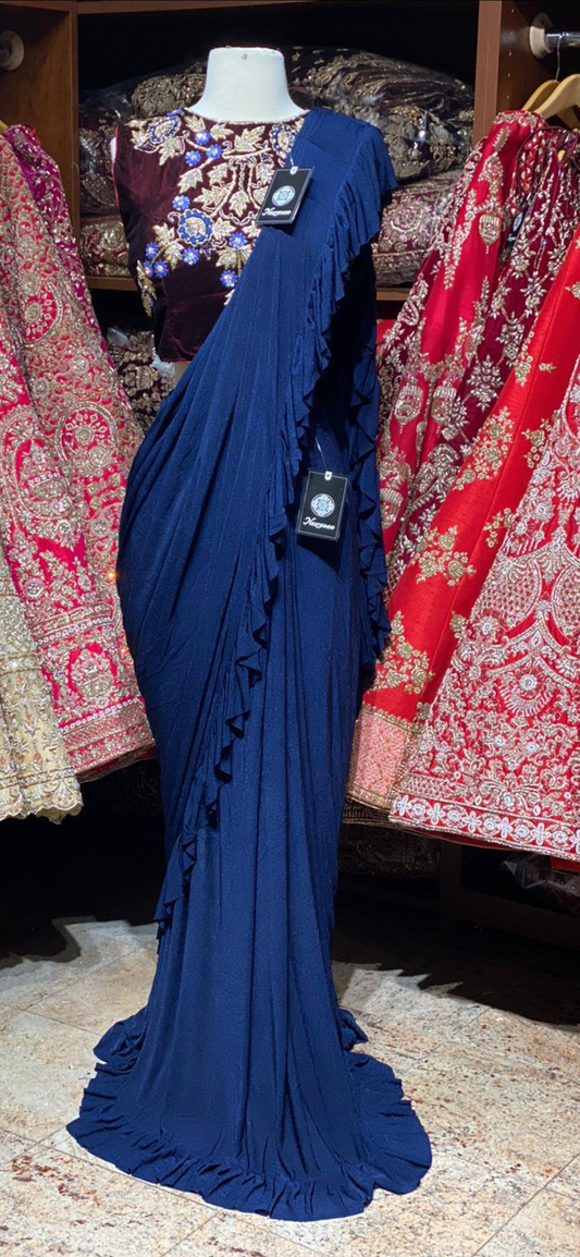 Navy Blue Pre-Stitched Saree W/ Readymade Blouse PSS-1