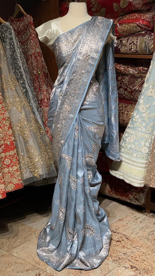 Pastel Blue Pure Silk Kanjeevaram Saree