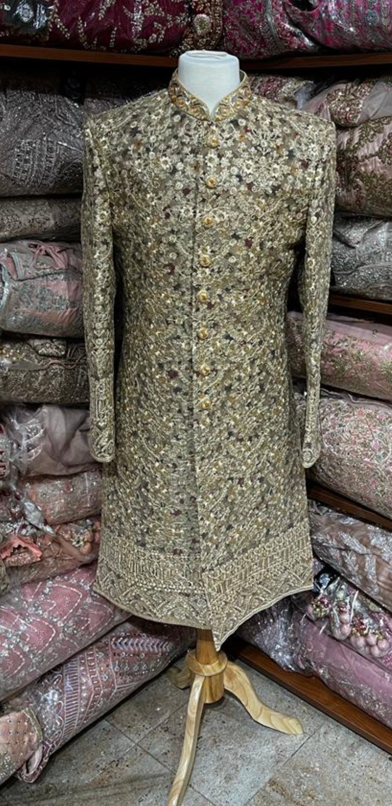 Gold Multithread Embroidered Sherwani- S14-25