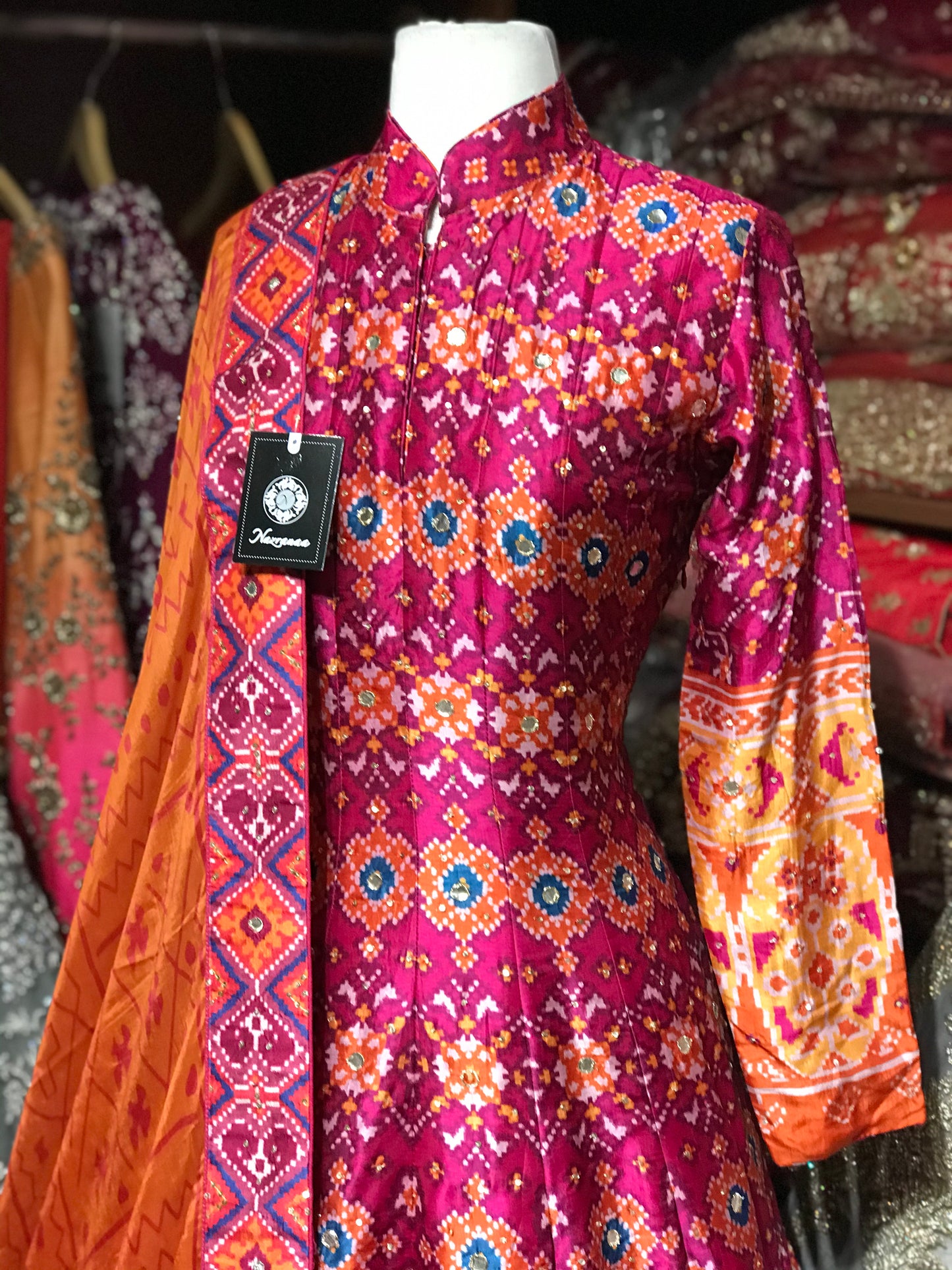 Pink Size 38 Patola Print Anarkali