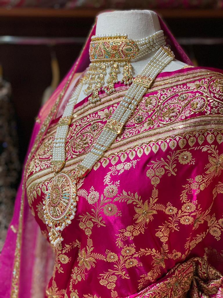 Hot Pink Pure Silk Banarasi Bridal Saree BBS-004