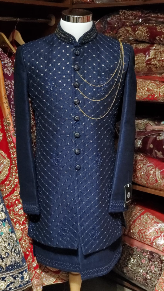 Navy Double Layer Sherwani